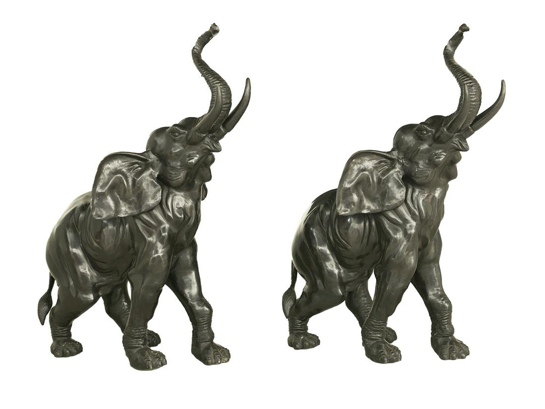 Large Pair of Bronze Figures of  Elephants (1 of 1)
