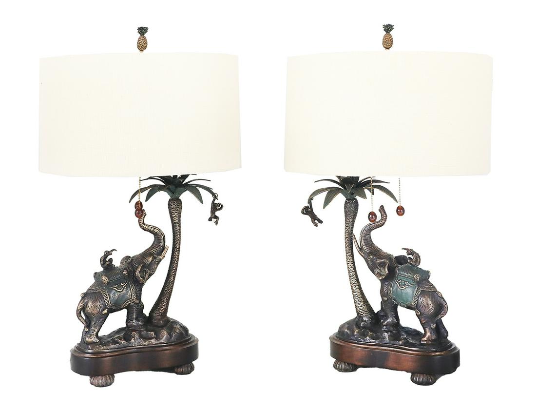 Pair of Frederick Cooper Bronze Elephant Lamps (1 of 2)