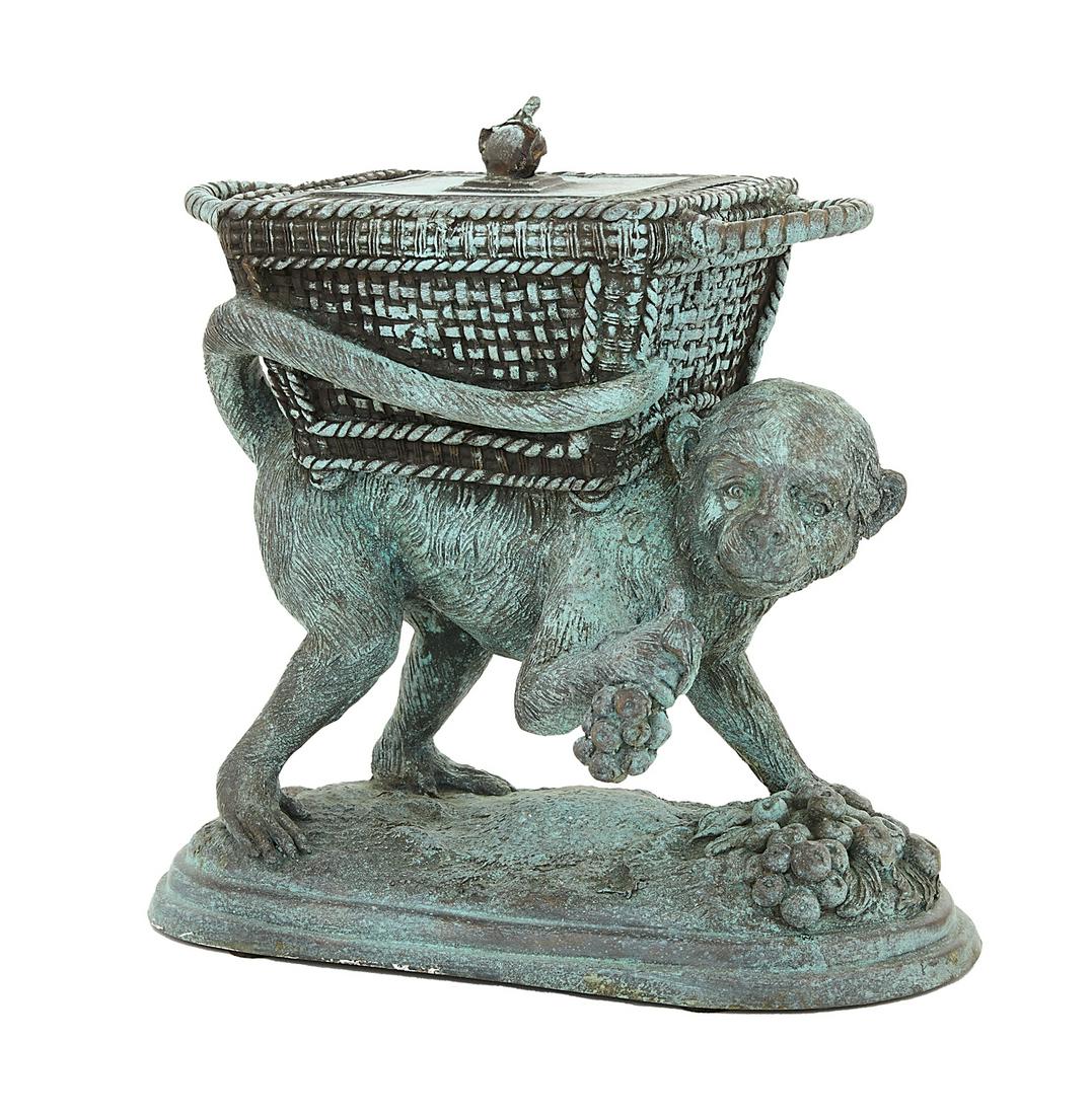 Patinated Bronze Monkey with Lidded Basket (1 of 2)