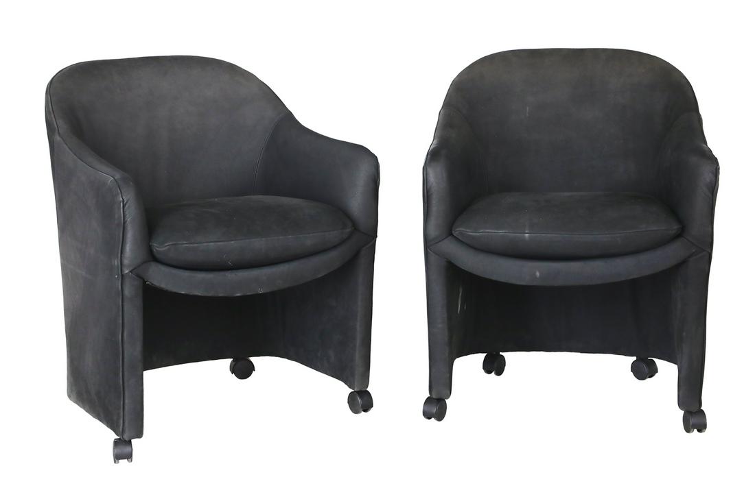 Pair of Leather Barrel-Back Armchairs (1 of 3)