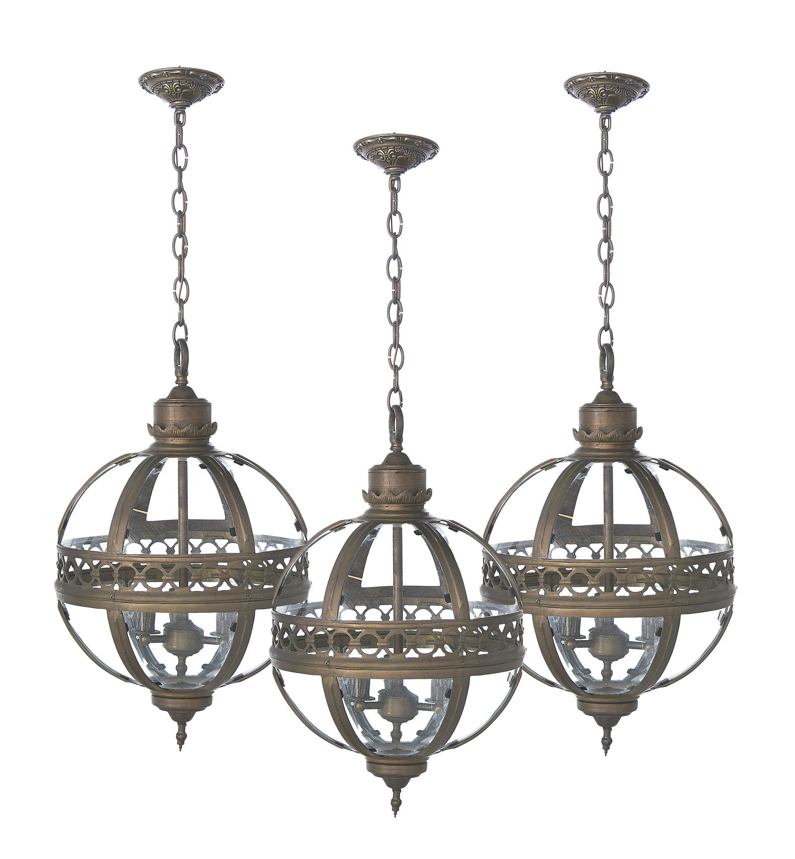 Group of Three Art Deco Brass Spherical Lanterns (1 of 1)