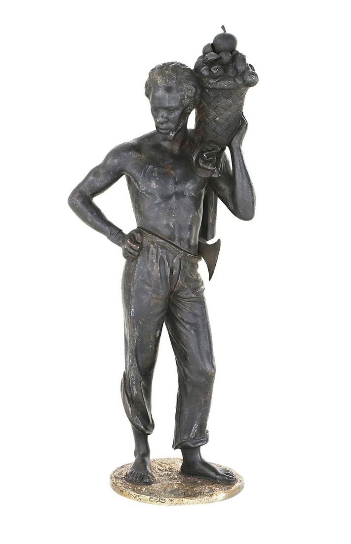 Charles Cumberworth (French, 1811-1852): Charles Cumberworth (French, 1811-1852) "African Fruit-Seller", 19th century patinated bronze cast signature along front of base, a "Susse Fres" foundry inscription along edge. h. 13-1/2", w. 5-1/2",