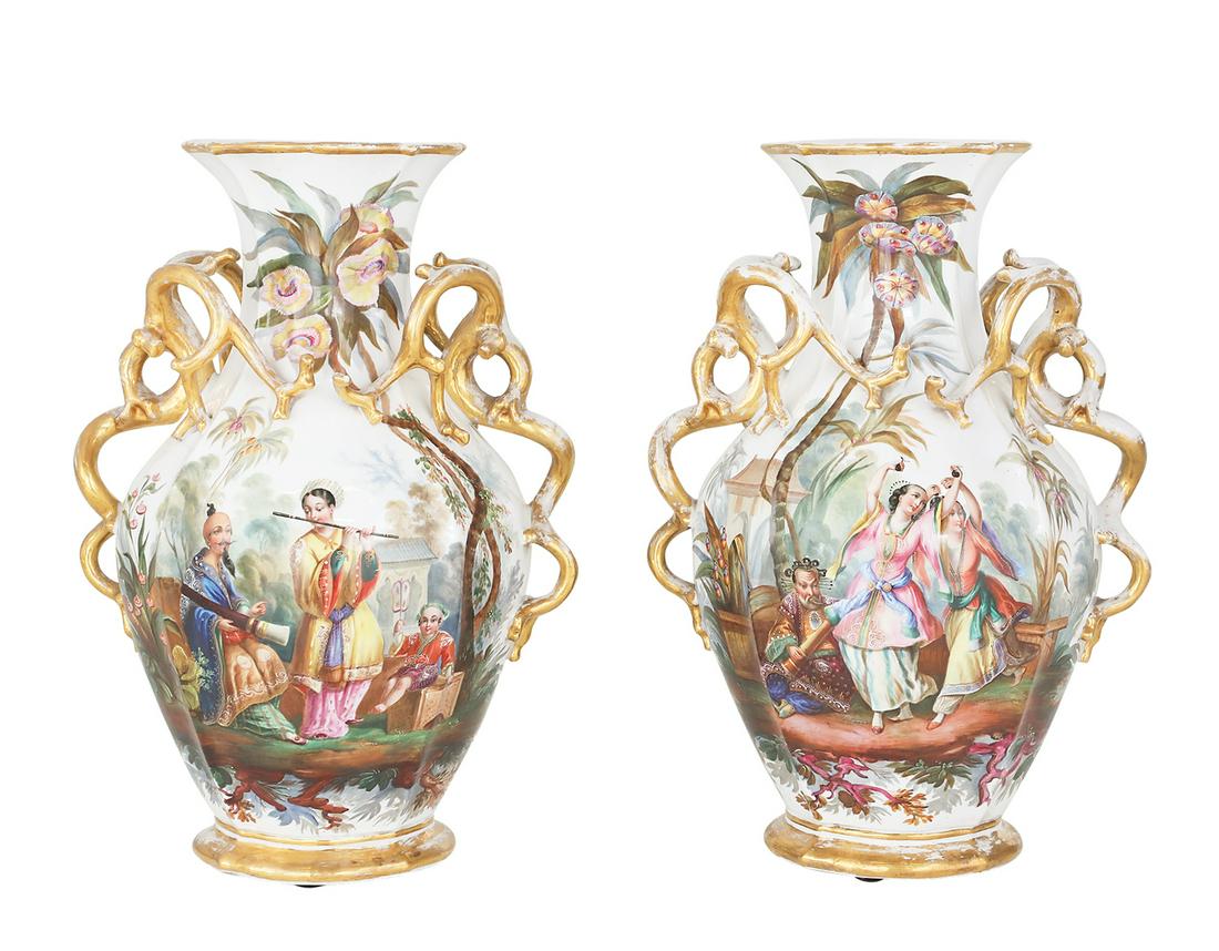 Pair of Large, Handsome French Porcelain Vases (1 of 2)