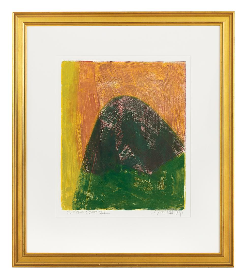 Michael Rich, (American, b. 1968): Michael Rich (American, b. 1968) "Summer Jazz XII", 1997 monoprint on paper pencil-signed, dated and titled. Matted, glazed and framed. sight 24" x 20", framed 38-1/2" x 33-1/2"