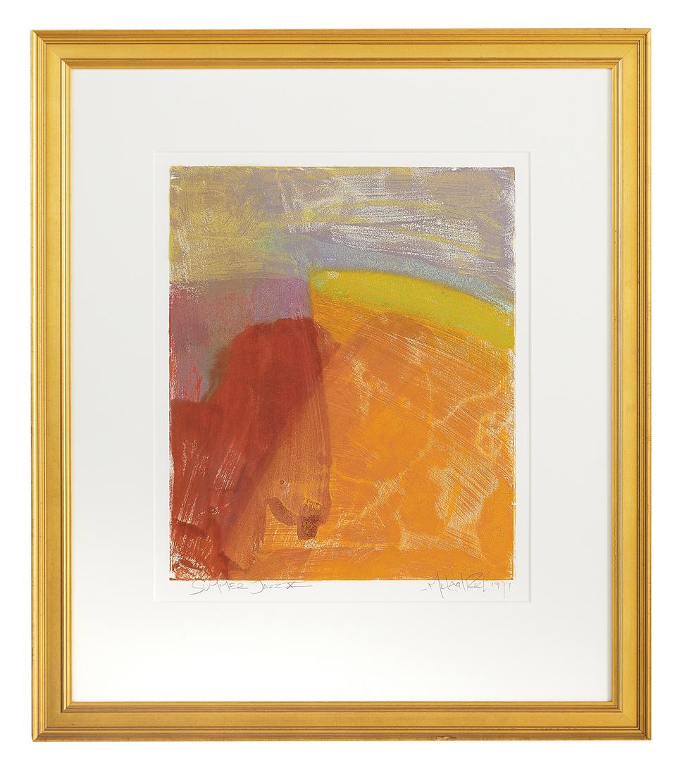 Michael Rich, (American, b. 1968): Michael Rich (American, b. 1968) "Summer Jazz X", 1997 monoprint on paper pencil-signed, dated and titled. Matted, glazed and framed. sight 24" x 20", framed 38-1/2" x 33-1/2"