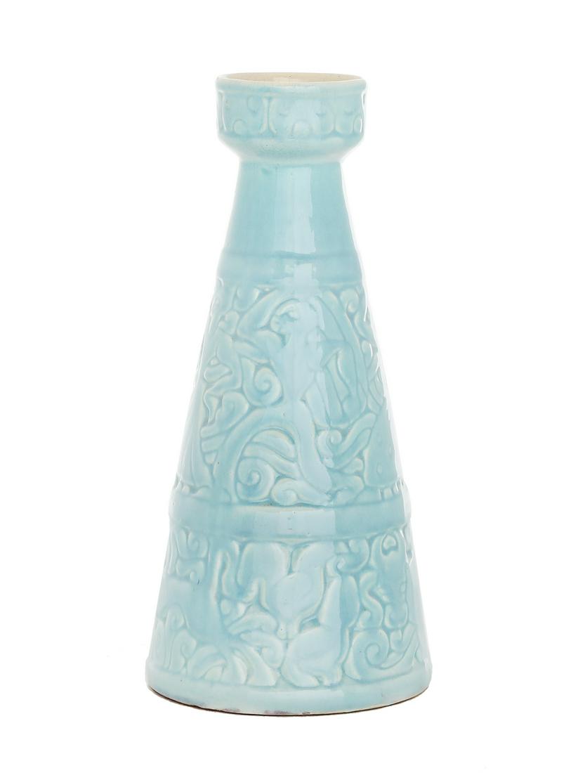 Shearwater Pottery "Plantation Wine Bottle": Shearwater Pottery "Plantation Wine Bottle" designed by Walter Inglis Anderson (1903-1965) and thrown by Peter Anderson (1901-1984), Ocean Springs, Mississippi, glazed in dusty blue, used in the late 