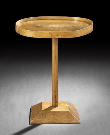Continental Oak Occasional Table: Continental Oak Occasional Table, late 19th century, in the Biedermeier taste, the oval top with a full gallery, raised on a simple standard to a graduated rectangular base, h. 25", w. 19-1/2", d. 15"