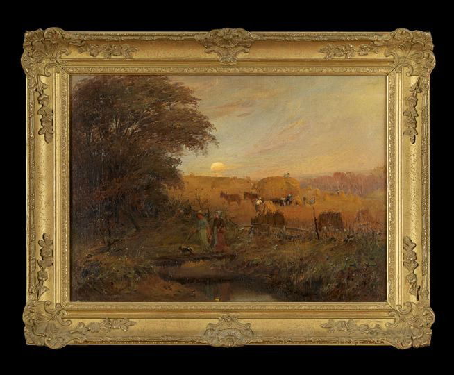 British School (Fourth Quarter 19th Century): British School (Fourth Quarter 19th Century) "End of the Workday in the Fields", oil on canvas, unsigned, 16" x 22". Presented in a giltwood and gesso frame. Provenance: Alex Chachere, Opelousas, Loui