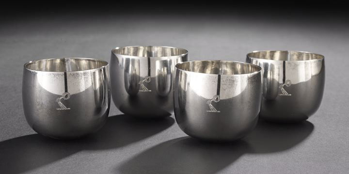 Set of Four Tiffany & Co. Sterling Tumblers: Set of Four Tiffany & Co. Sterling Silver Tumblers in the George II Taste, the pattern introduced in 1929, New York City, New York, each after the 1739 originals by James Smith of London, of tradition