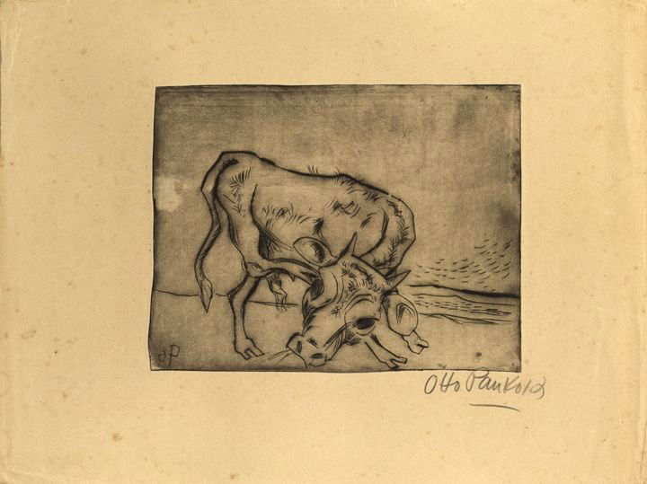 Otto Pankok (German, 1893-1966): Otto Pankok (German, 1893-1966) "Schnaubender Jangstier", drypoint etching, 1922, initialed in plate lower left, pencil signed lower right margin, sheet size 12-3/4" x 16". Unframed.
