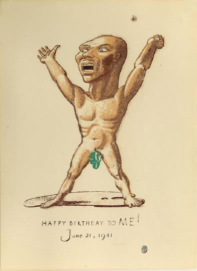 Rockwell Kent (American, 1882-1971): Rockwell Kent (American, 1882-1971) "Happy Birthday to Me!", color serigraph, 1941, estate stamped lower right, sheet size 14-3/4" x 10-3/4". Unframed.