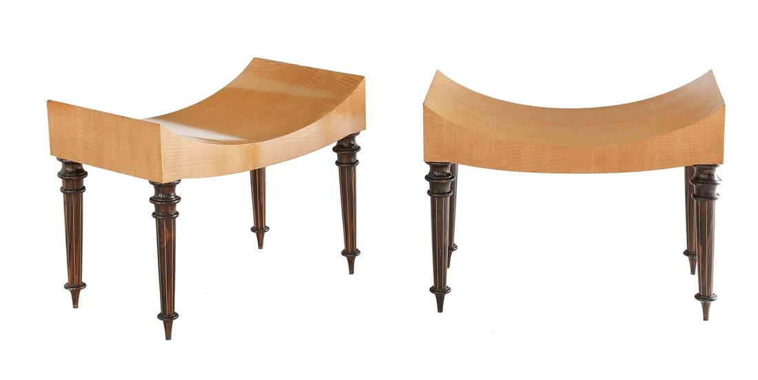 Pair of Art Deco-Style Figured Maple Stools (1 of 1)