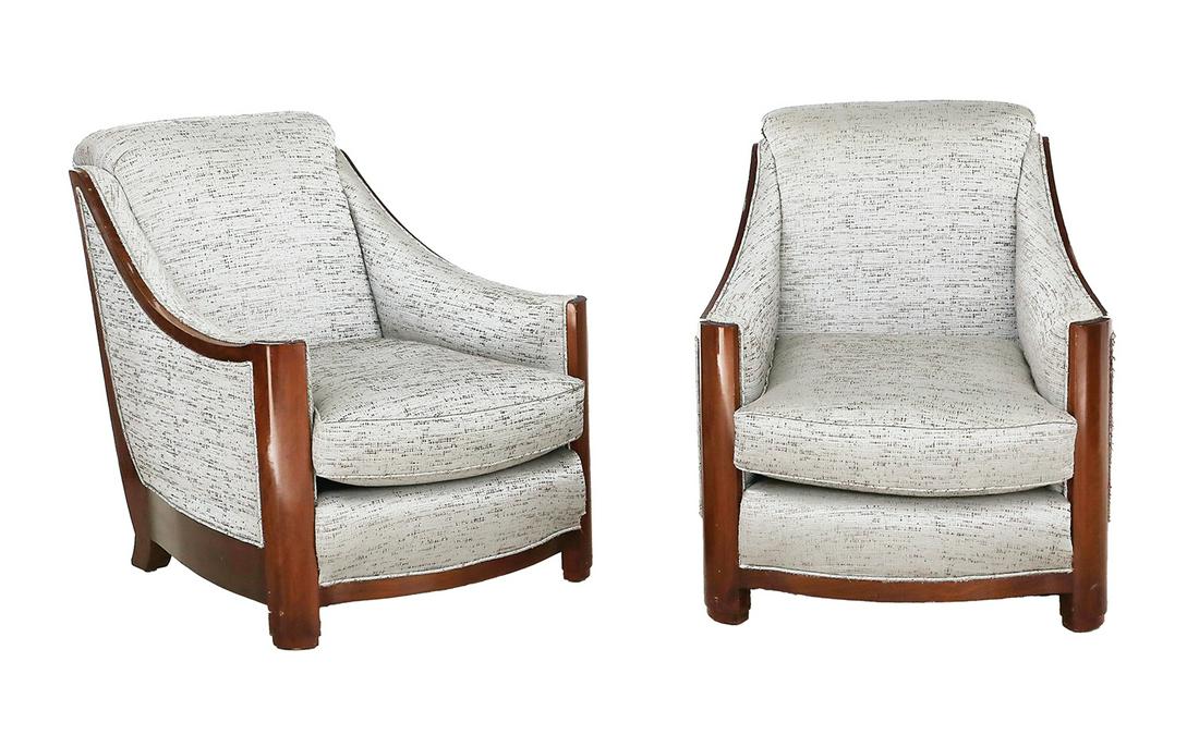 Pair of French Art Deco Walnut Club Chairs (1 of 2)