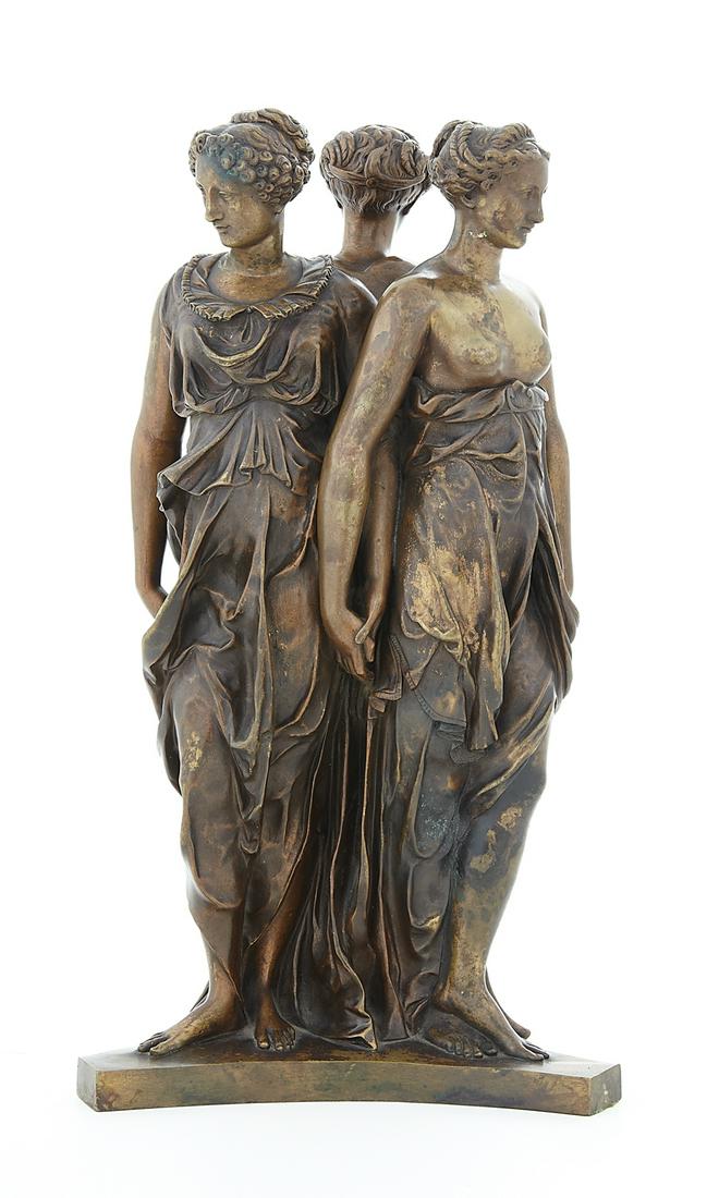 French Patinated Bronze of "Les Trois Graces": French Patinated Bronze of "Monument Funeraire de Coeur de Henri II, dit Les Trois Graces" first quarter 20th century, after the ca. 1560/3 bronze by Germain Pilon (French, 1530-1590) created to supp