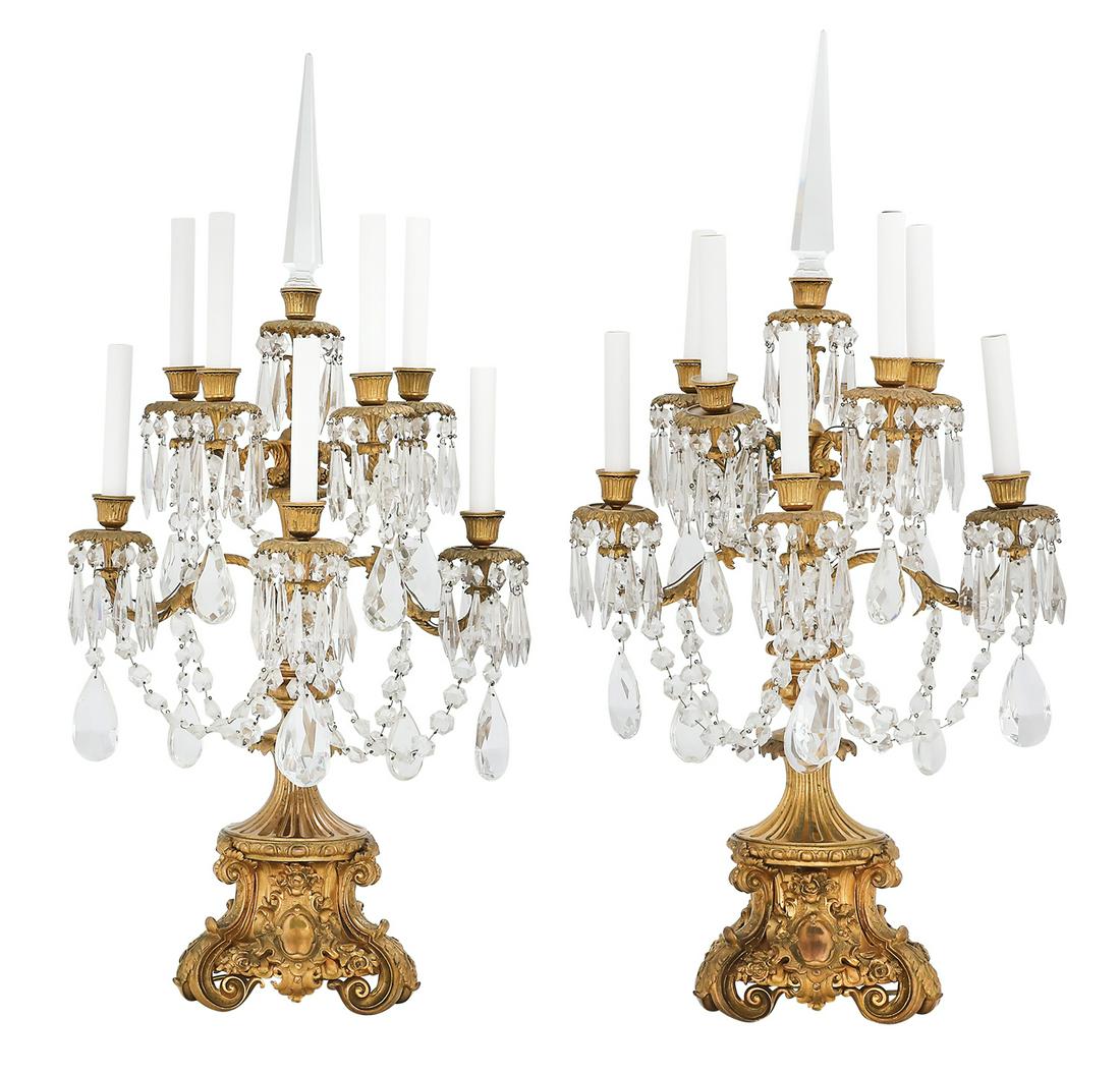 Pair of French Gilt-Bronze and Crystal Candelabra (1 of 2)
