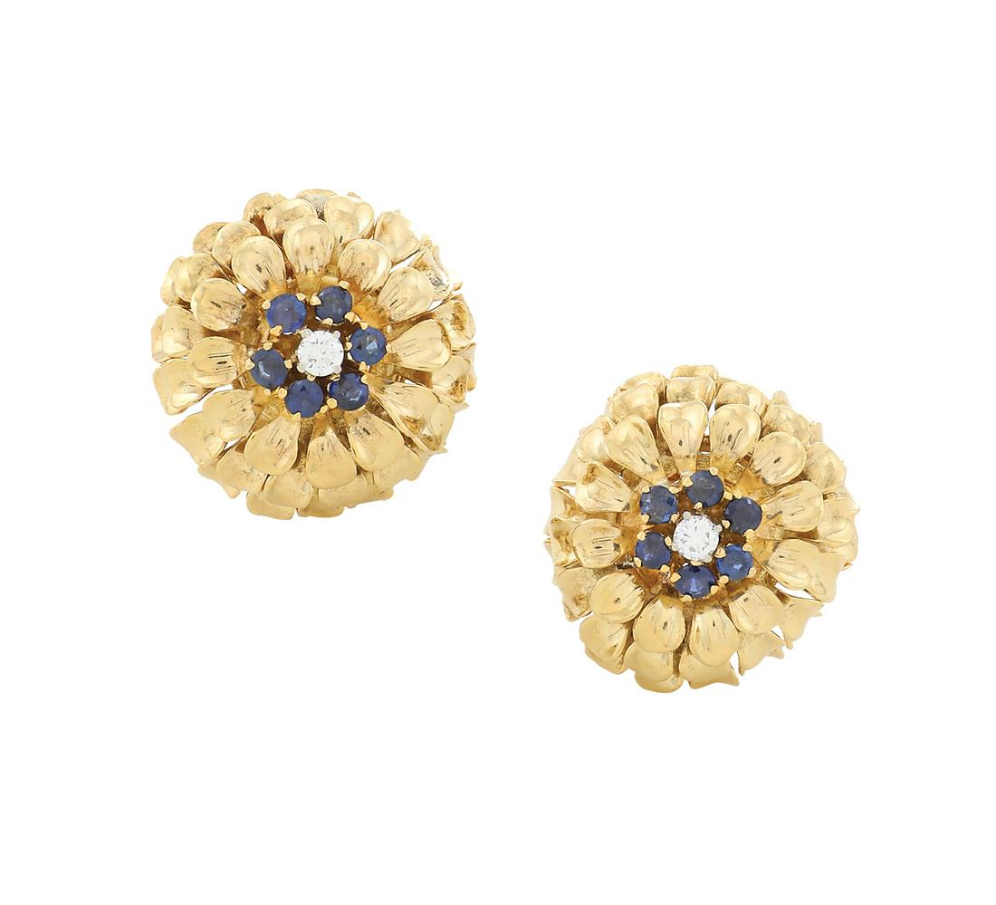 Pair of Tiffany & Co. Diamond & Sapphire Earrings (1 of 1)