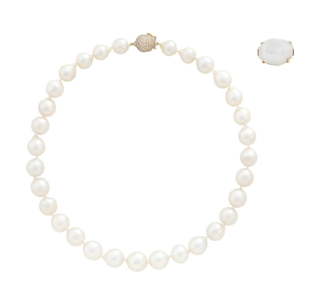 Baroque Pearl and Diamond Necklace and Ring (1 of 4)