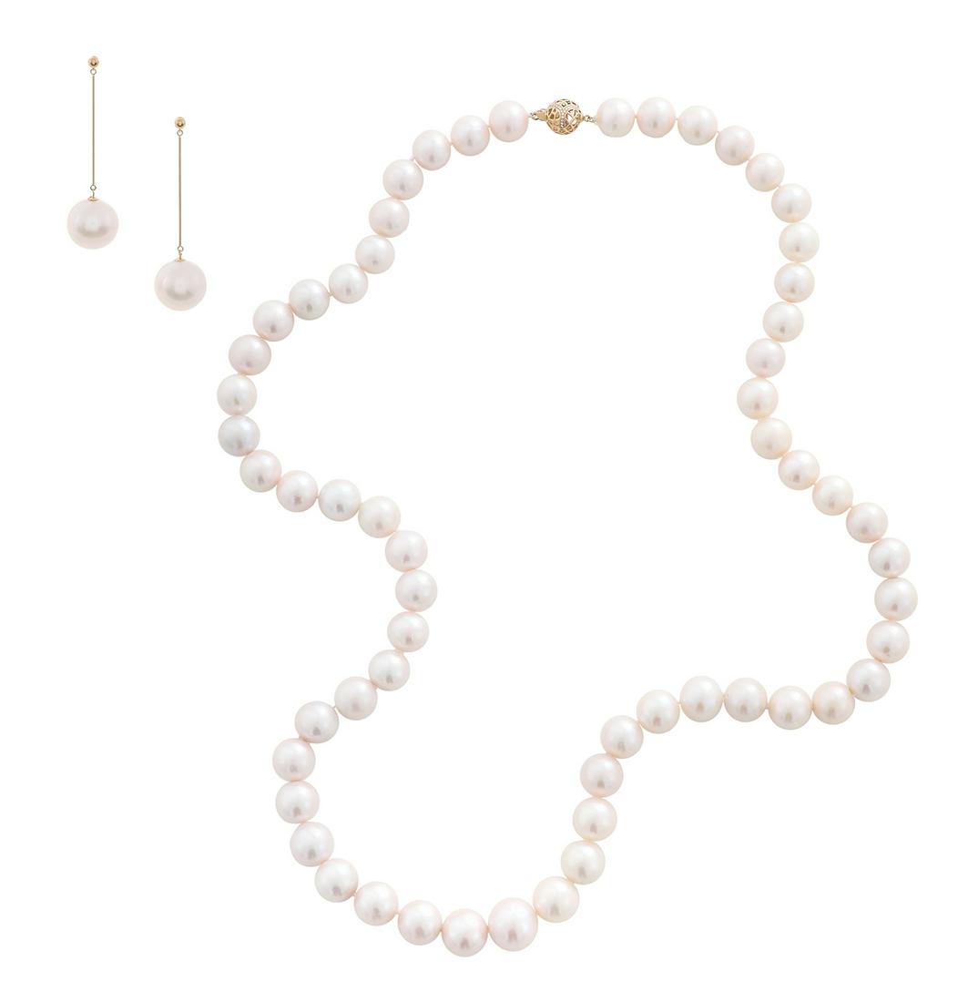 Pearl and Diamond Necklace with Earrings (1 of 3)