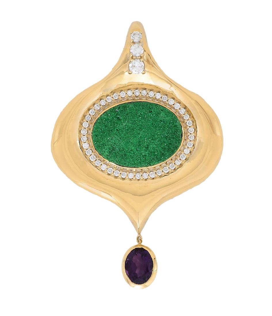 Uvarovite, Amethyst and Diamond Pendant (1 of 1)