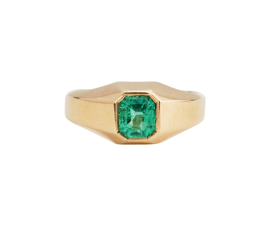 Emerald Ring: Emerald Ring 18k yellow gold, the ring mounted with a square-cut emerald weighing approximately 0.75 carats. size 8, total weight 8.2 grams