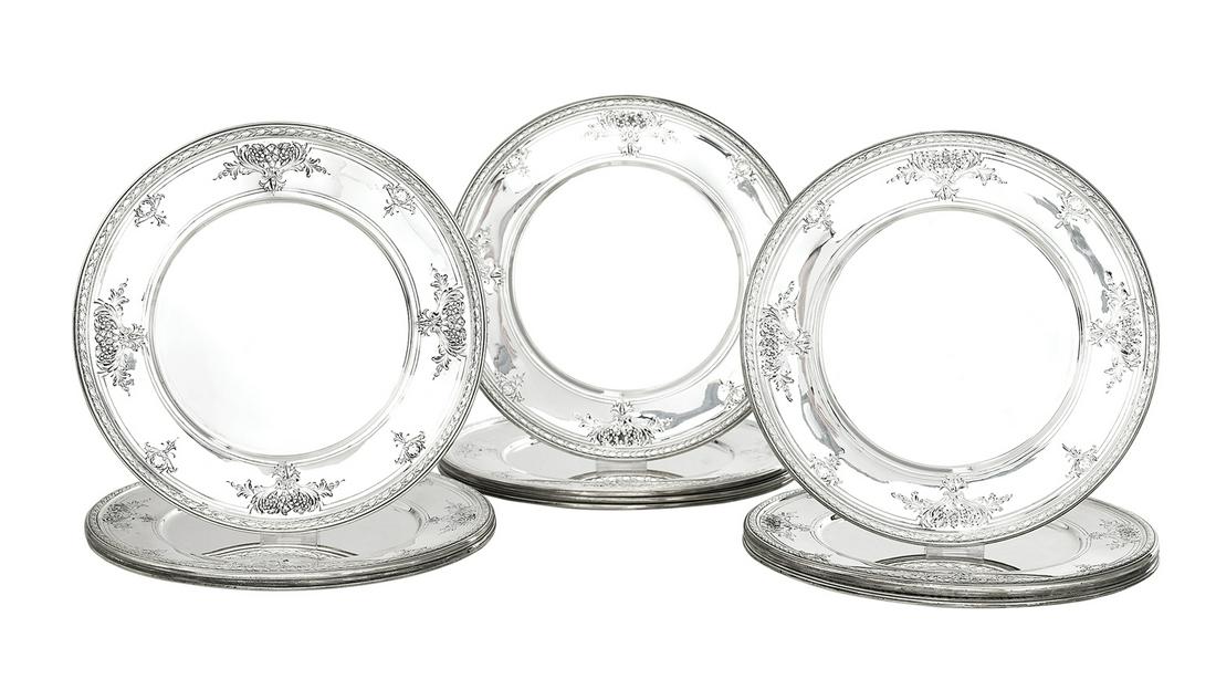 Twelve Sterling Silver Service Plates (1 of 2)