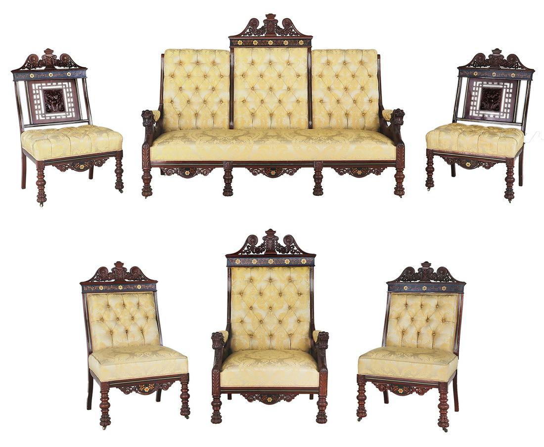 American Aesthetic Movement Mahogany Parlor Suite (1 of 9)