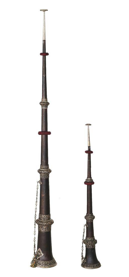 Two Tibetan Silver and Patinated Copper Horns (1 of 2)