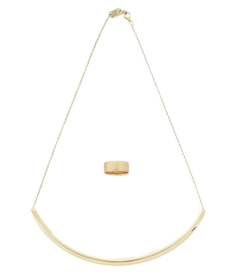 Gold Necklace and Ring: Gold Necklace and Ring 18k yellow gold, the necklace with a movable curved bar, stamped "Ippolita", l. 17", together with a wide polished gold band, size 4-1/4. total weight 13.2 grams Provenance: Est