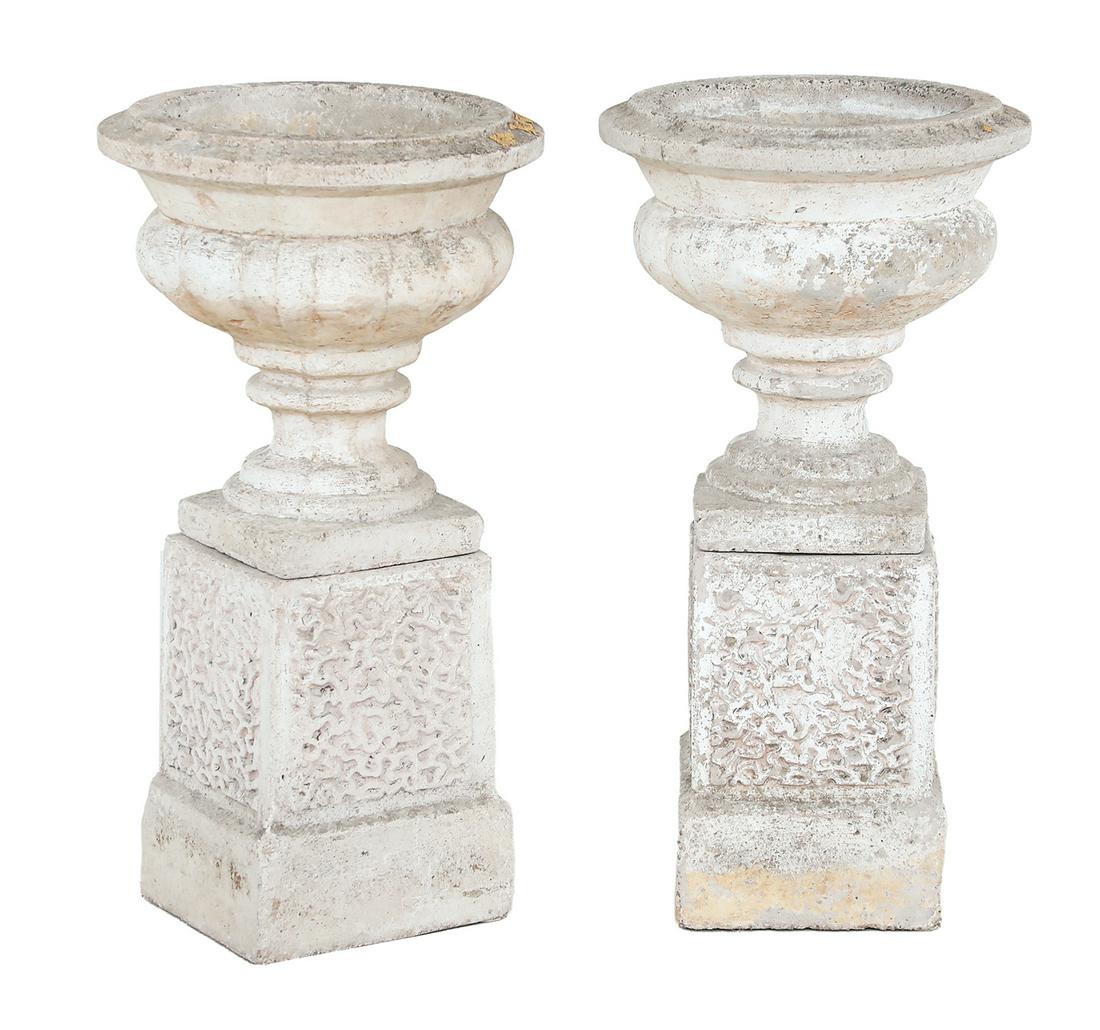 Pair of Cast Stone Garden Urns on Stands (1 of 1)