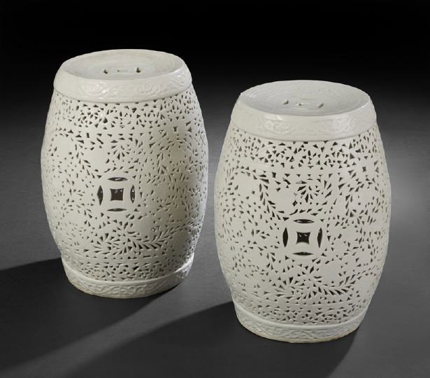 Pair of Chinese White Glazed Garden Seats,