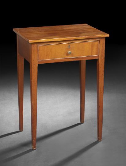 American Federal Mahogany Side Table: American Federal Mahogany Side Table of Hepplewhite Form, early 19th century, the rectangular top over a single drawer with cock-beaded edge and raised on slender square tapering legs, h. 28-1/2", w. 