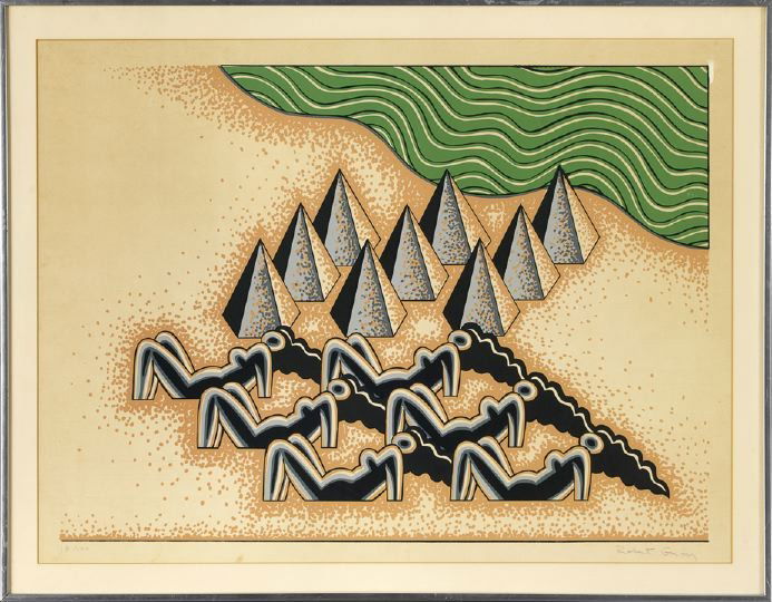 Robert Gordy (American/Louisiana, 1933-1986): Robert Gordy (American/Louisiana, 1933-1986) "The Green Nile", color silkscreen, signed lower right "Robert Gordy", numbered lower left "18/100", sight 21" x 29". Glazed, matted, and framed. Provenanc