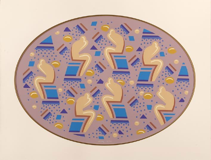 Robert Gordy (American/Louisiana, 1933-1986): Robert Gordy (American/Louisiana, 1933-1986) "Seven Figure Oval", color silkscreen, signed and numbered lower center "Gordy, 18/40". Matted. Provenance: Gift from the artist to the consignor's family.
