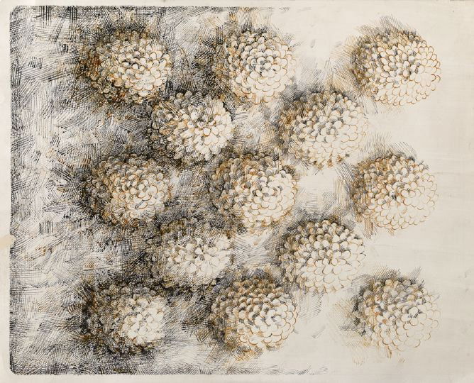 Robert Gordy (American/Louisiana, 1933-1986): Robert Gordy (American/Louisiana, 1933-1986) "Flowers", pen and ink on paper, unsigned, sheet size 26-1/2" x 21-1/2". Unframed. Provenance: Gift from the artist to the consignor's family.