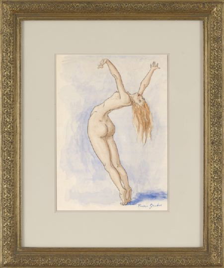Francis Gruber (French, 1912-1948): Francis Gruber (French, 1912-1948) "Standing Arching Nude", graphite and watercolor on paper, signed lower right "Francis Gruber", sight 12" x 8". Glazed, matted and framed.