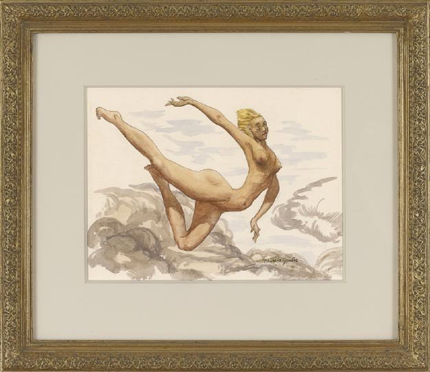 Francis Gruber (French, 1912-1948): Francis Gruber (French, 1912-1948) "Leaping Nude", graphite and watercolor on paper, signed lower right "Francis Gruber", sight 9" x 12". Glazed, matted and framed.