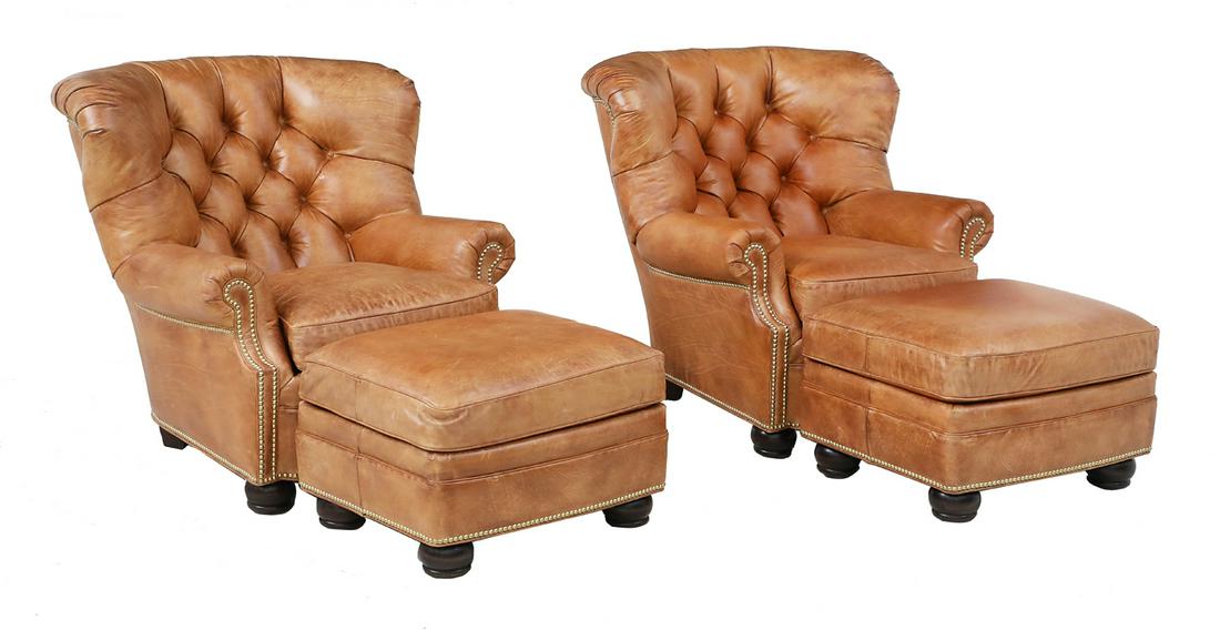 Pair of Hancock & Moore Chairs with Ottomans (1 of 3)