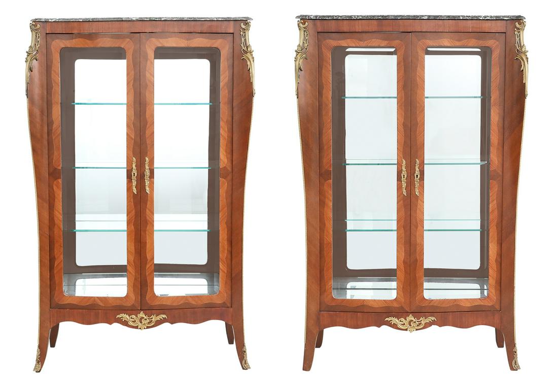 Near Pair of Louis XV-Style Marble-Top Vitrines (1 of 7)