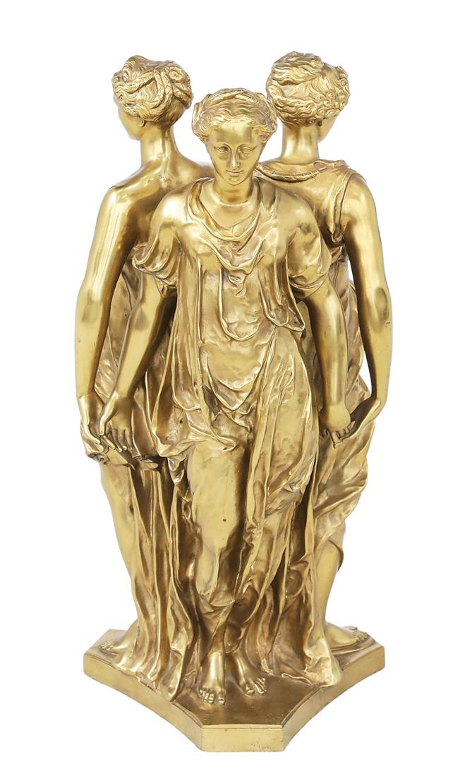 French Bronze of "'Les Trois Graces": French Bronze of "Monument Funeraire du Coeur de Henri II, dit 'Les Trois Graces'" first quarter 20th century, after the ca. 1560/3 bronze by Germain Pilon (French, 1530-1590) created to support the u