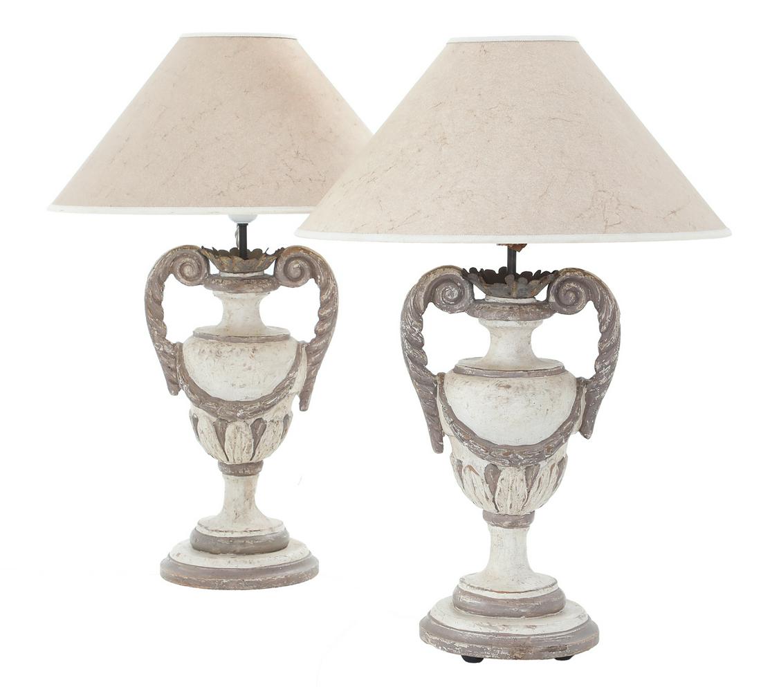 Pair of French Carved Wood and Metal Lamps (1 of 2)