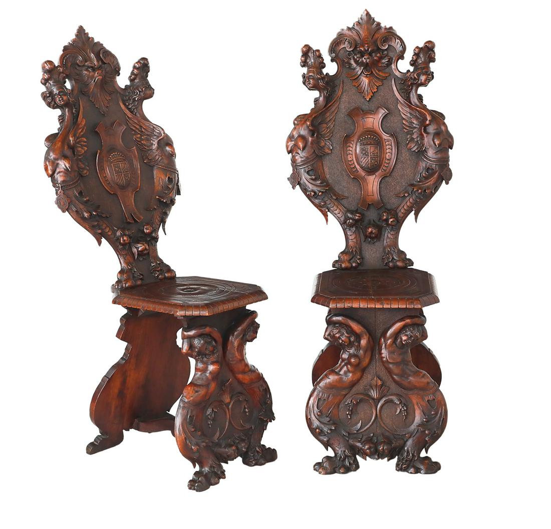 Pair of Italian Renaissance-Style Walnut Chairs (1 of 4)