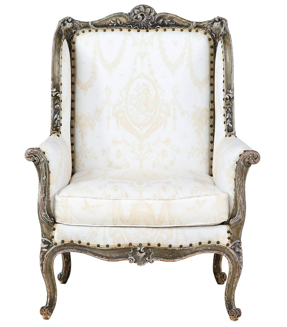 Louis XV-Style Polychrome Bergere avec Oreilles (1 of 3)