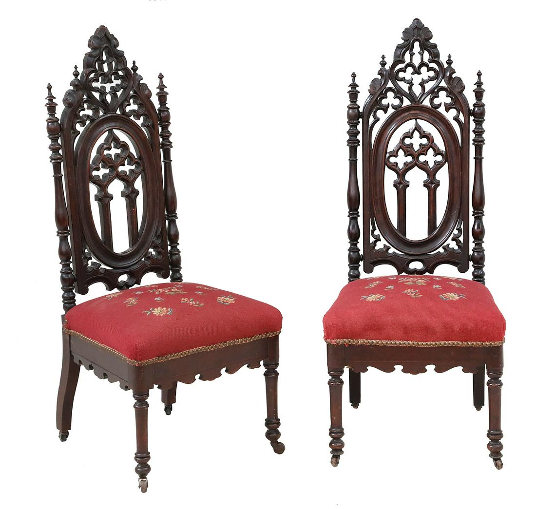 Pair of American Gothic Revival Hall Chairs (1 of 1)