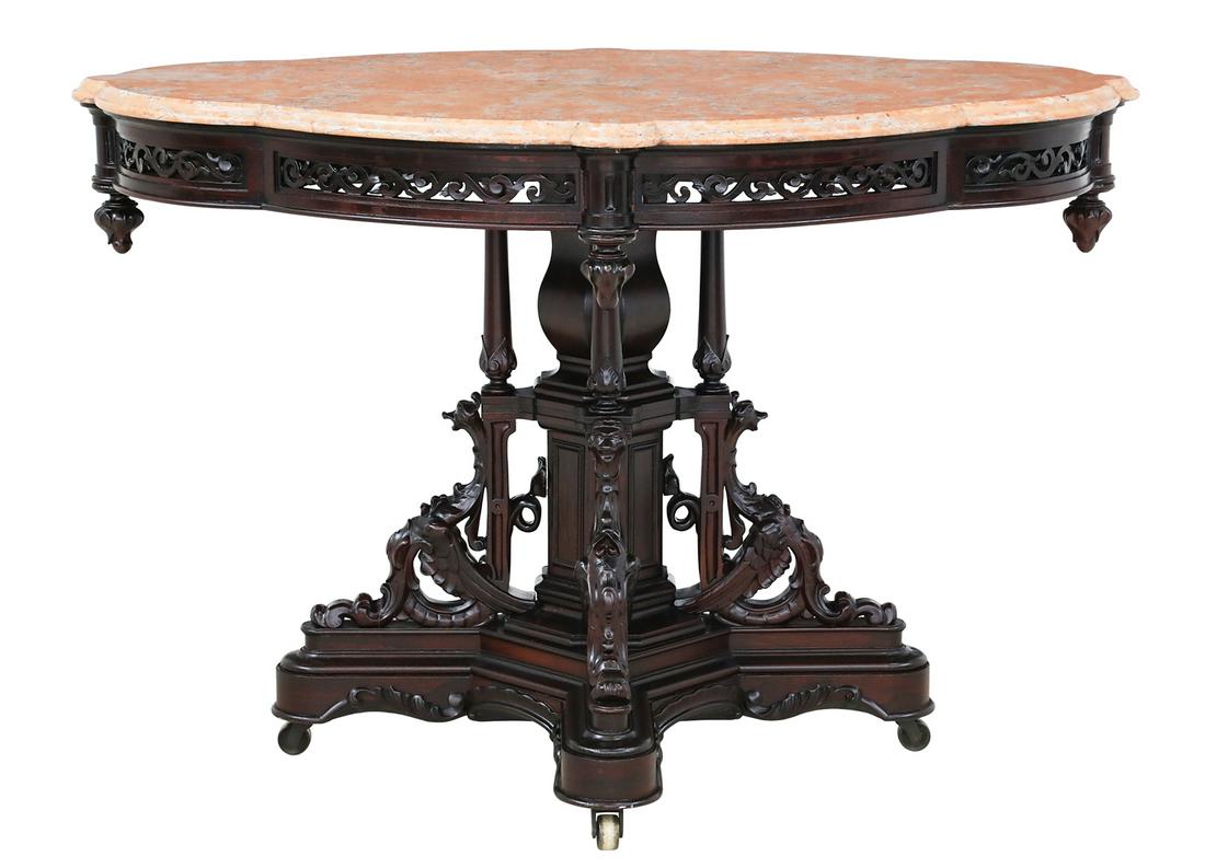 American Rococo Revival Marble-Top Center Table (1 of 10)