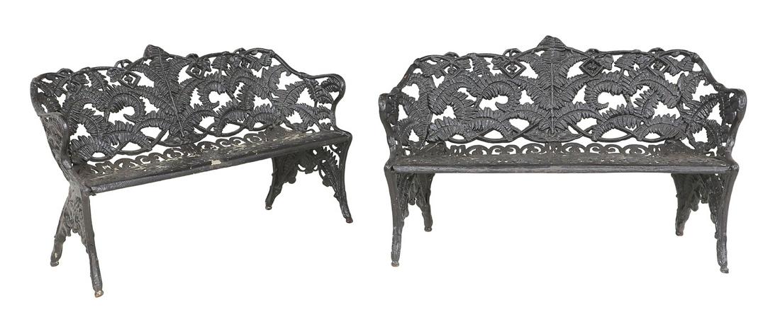 Pair of  "Fern" Pattern Cast Iron Garden Benches (1 of 3)