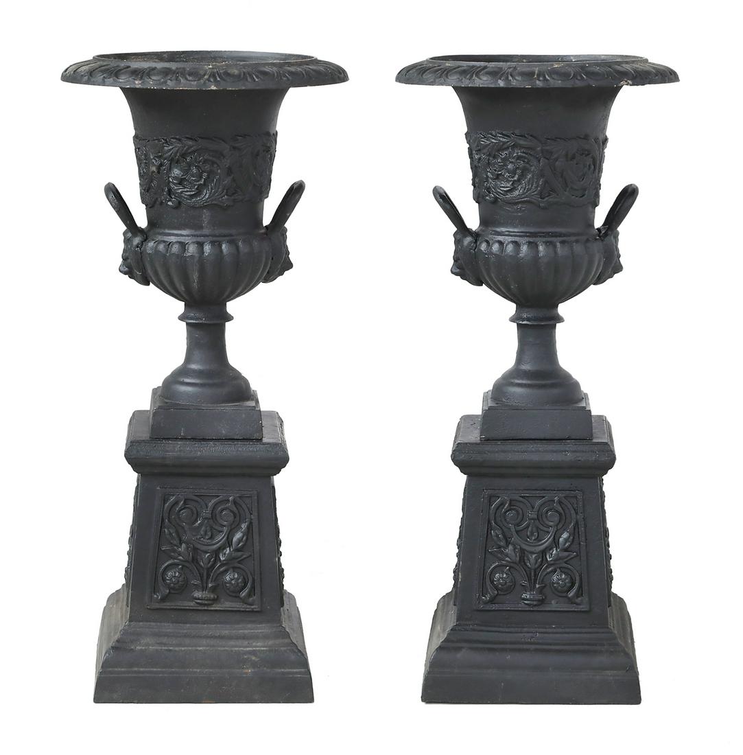 Pair of Victorian-Style Cast Iron Garden Urns (1 of 2)