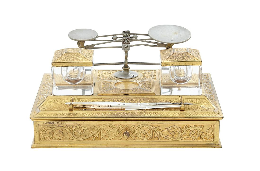 Gilt-Metal and Crystal Aesthetic Inkstand (1 of 7)