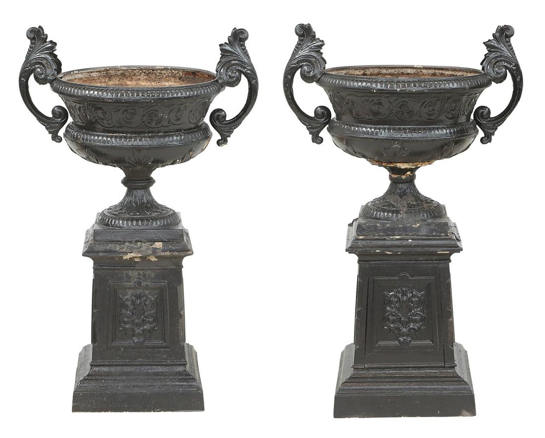 Pair of American Victorian Cast Iron Garden Urns (1 of 4)
