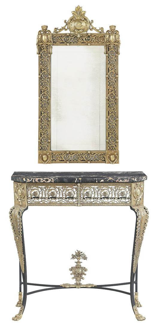 Iron, Brass and Marble-Top Console with Mirror (1 of 6)