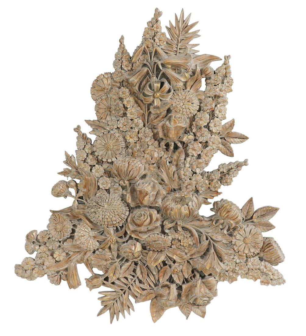 Large Chinese Carved and Gilt-Washed Plaque (1 of 2)